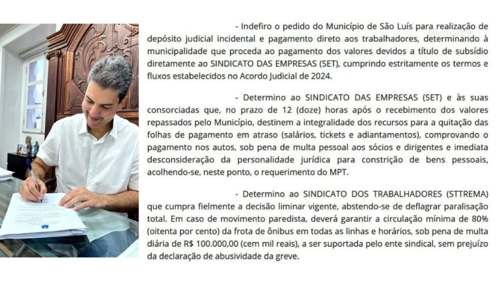 Desembargador determina que Prefeitura de São Luís pague subsídio e critica uso da Justiça como “tesouraria”