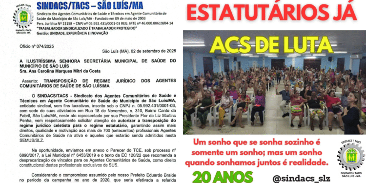 SINDACS/TACS cobra cumprimento de lei e promessa de campanha de Braide em São Luís