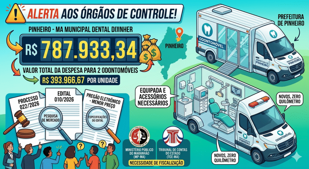Alerta aos Órgãos de Controle: Prefeitura de Pinheiro se prepara pra  torrar quase R$ 800 mil para Odontomóveis