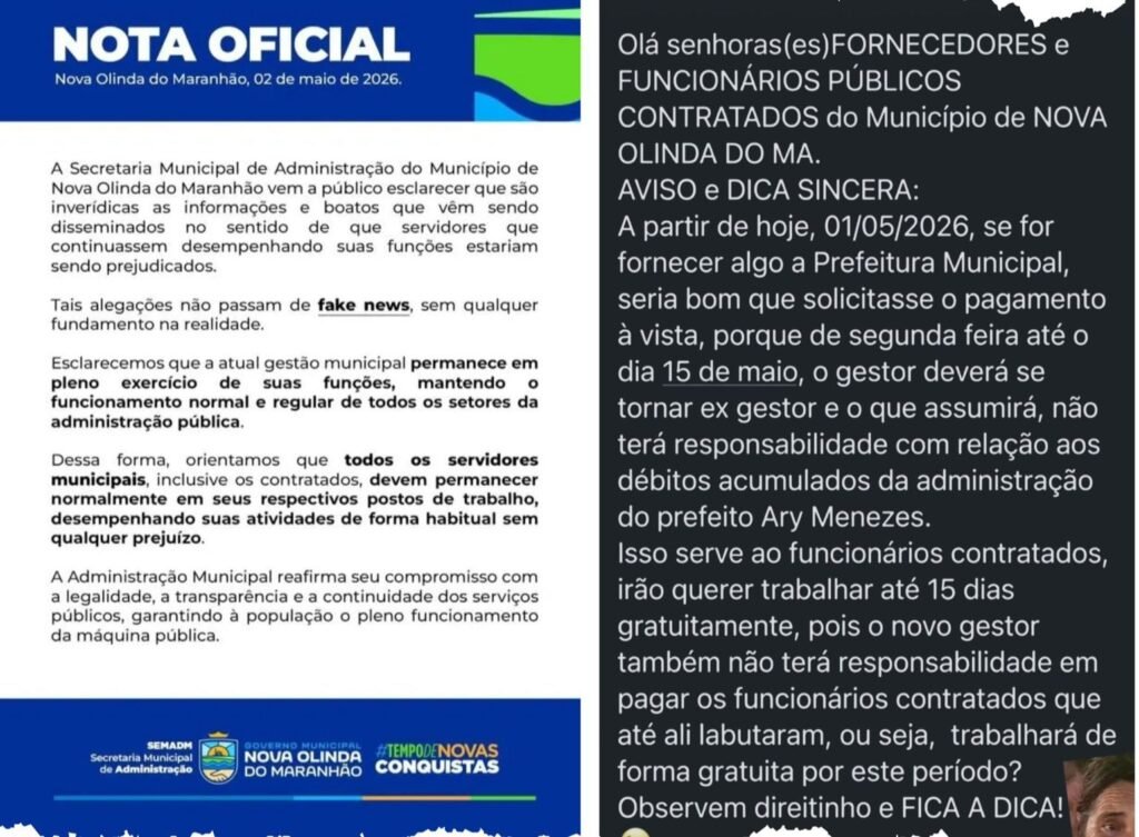 Prefeitura de Nova Olinda desmente fake news sobre pagamentos a servidores e fornecedores