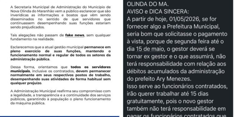 Prefeitura de Nova Olinda desmente fake news sobre pagamentos a servidores e fornecedores